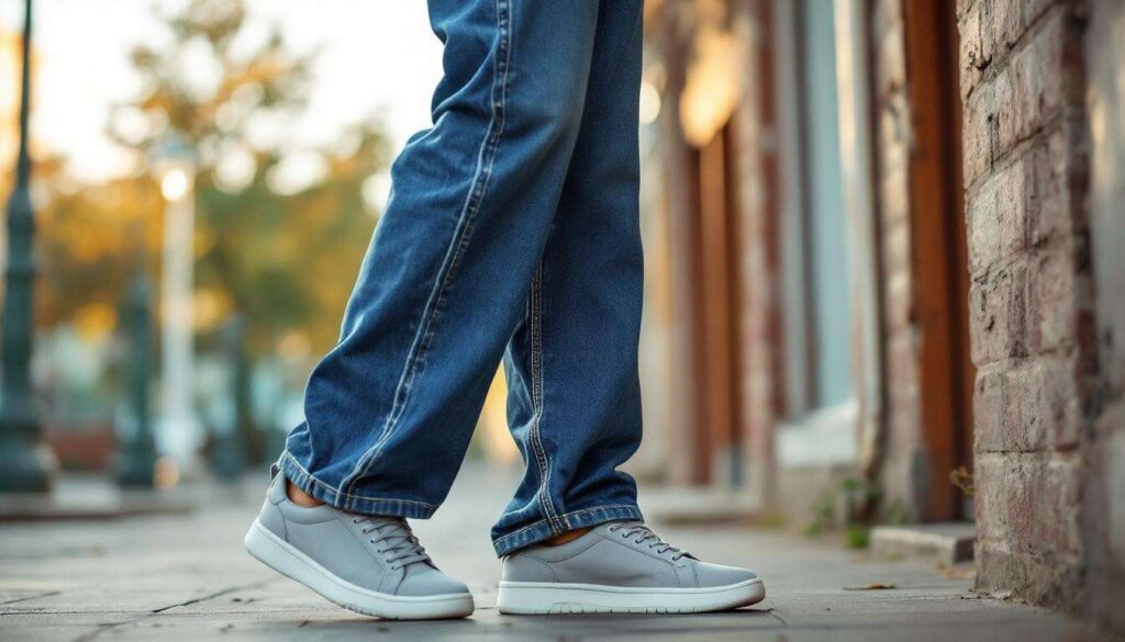 Statt weiße Sneaker: Zu weiter Jeans sollten Sie 2026 Turnschuhe in Grau kombinieren