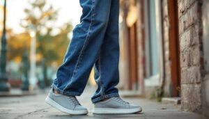 Statt weiße Sneaker: Zu weiter Jeans sollten Sie 2026 Turnschuhe in Grau kombinieren
